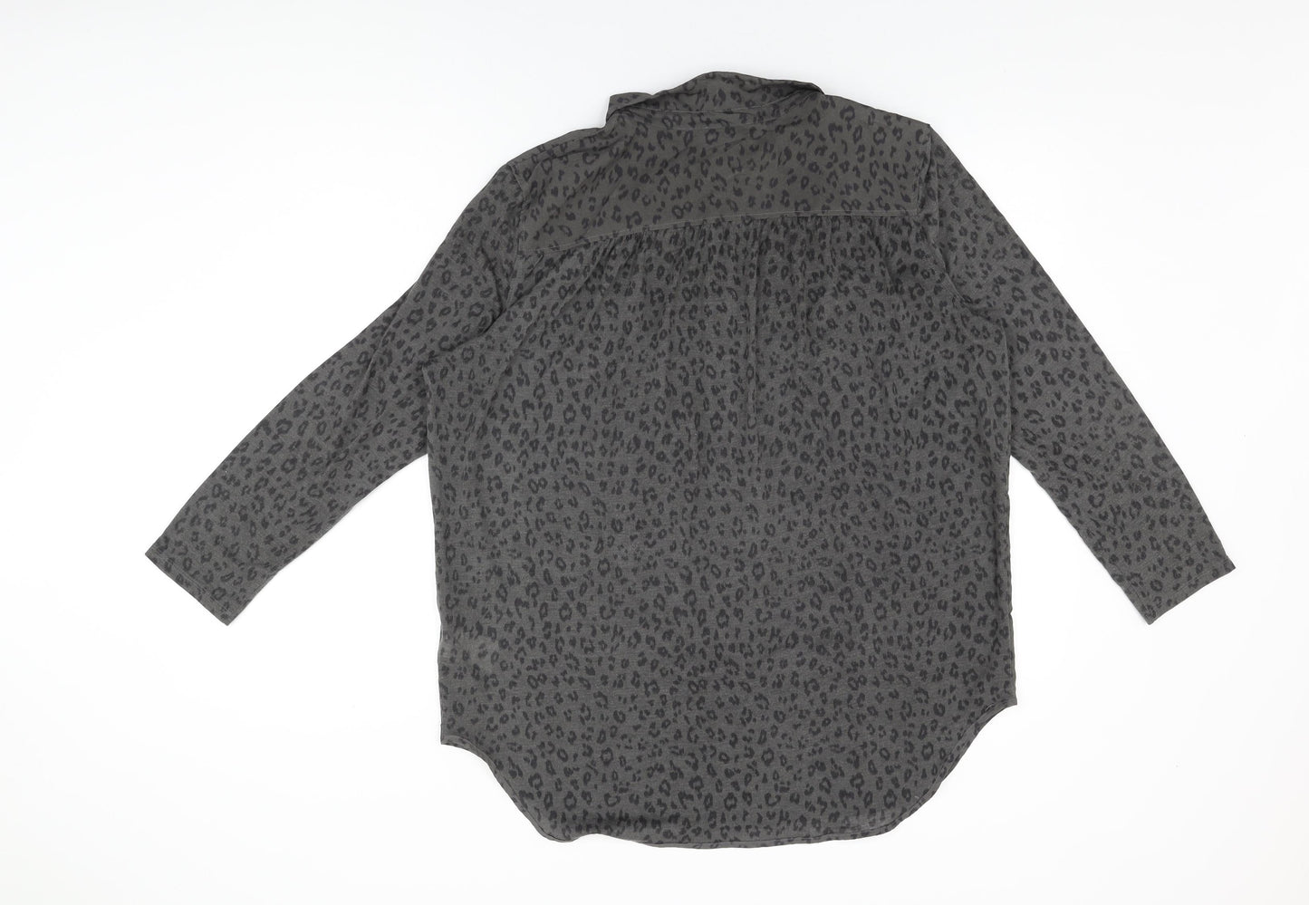 H&M Womens Grey Animal Print Viscose Basic Button-Up Size M Collared