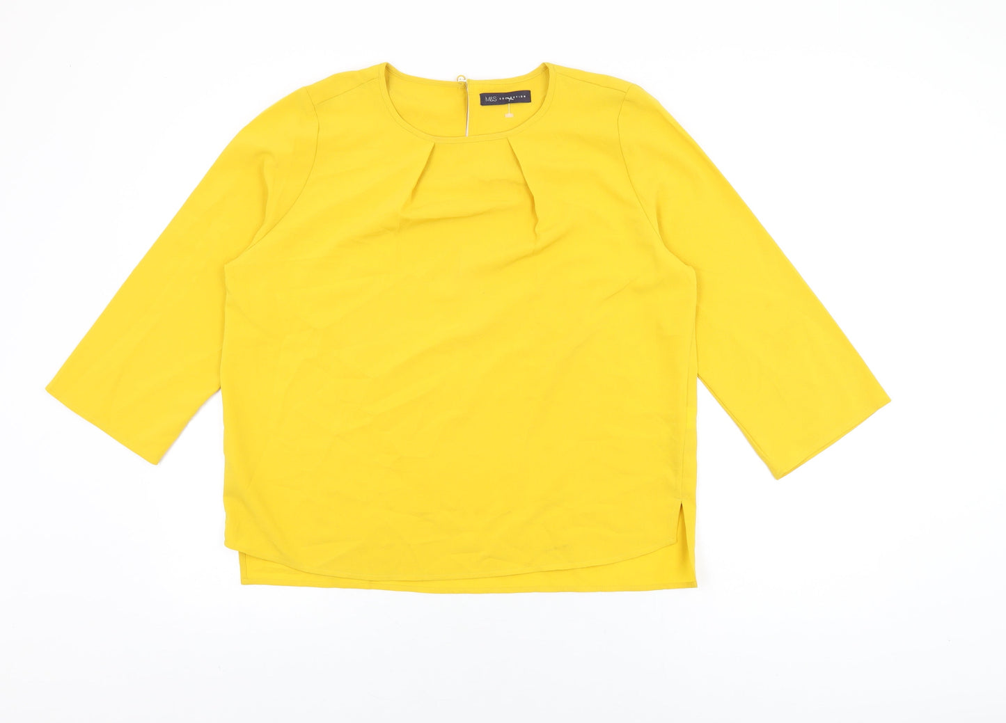 Marks and Spencer Womens Yellow Polyester Basic T-Shirt Size 12 Round Neck