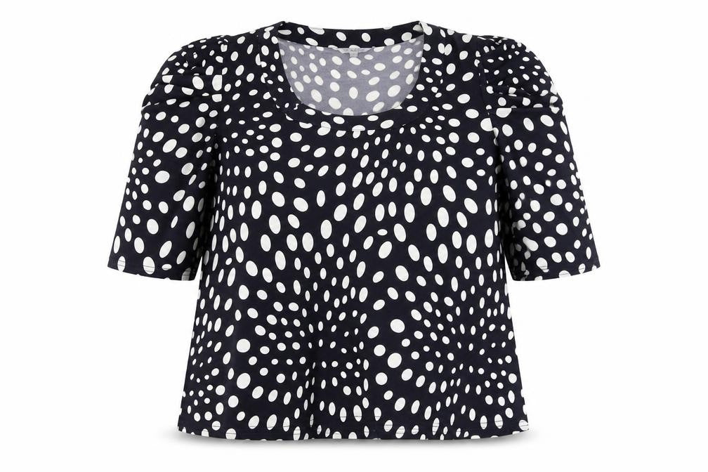 Chesca Womens Blue Polka Dot Viscose Basic T-Shirt Size 16 Square Neck
