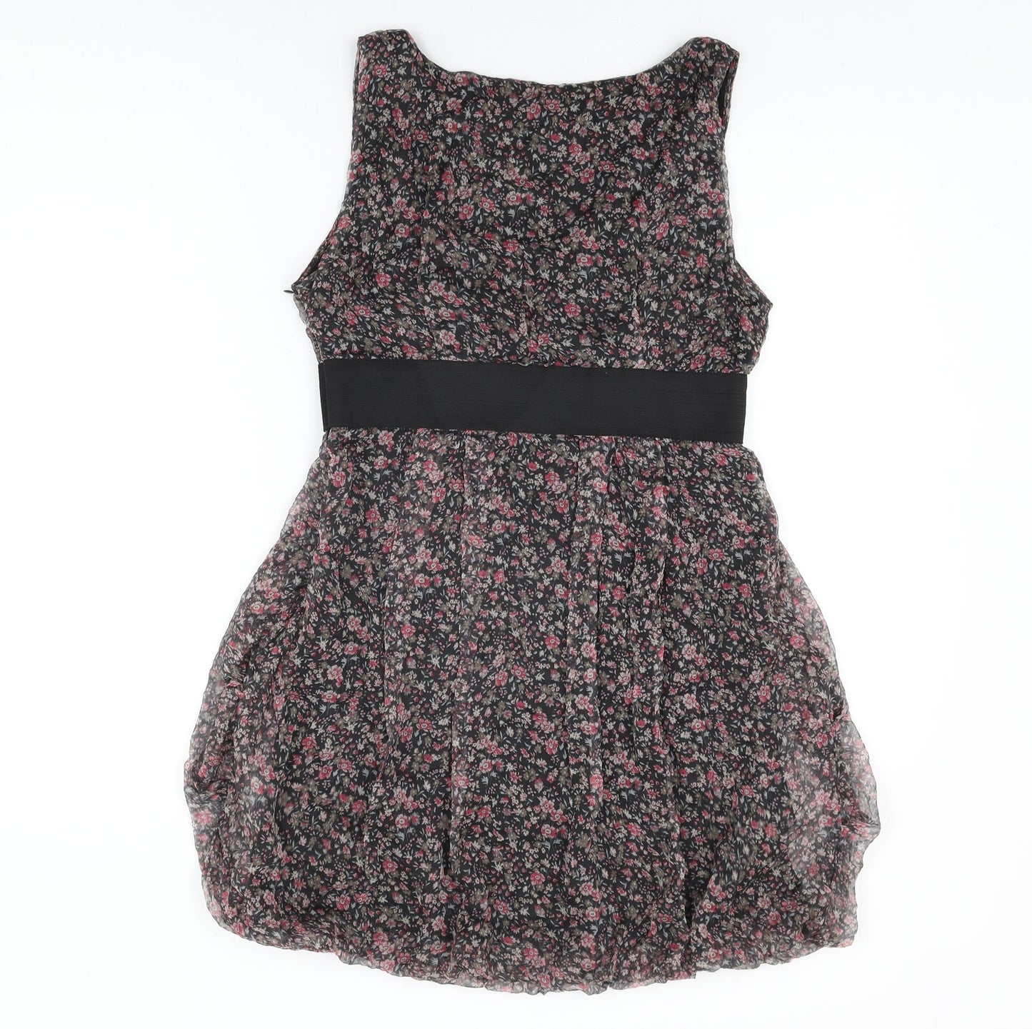 Zara Womens Black Floral Silk Shift Size M Scoop Neck Zip