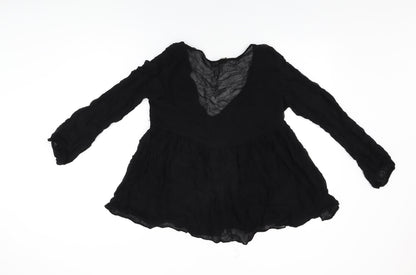 Pull&Bear Womens Black Polyester Basic Blouse Size M V-Neck