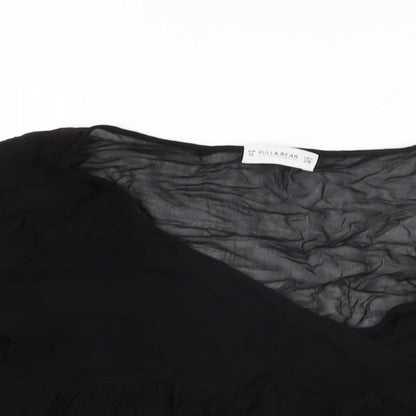 Pull&Bear Womens Black Polyester Basic Blouse Size M V-Neck