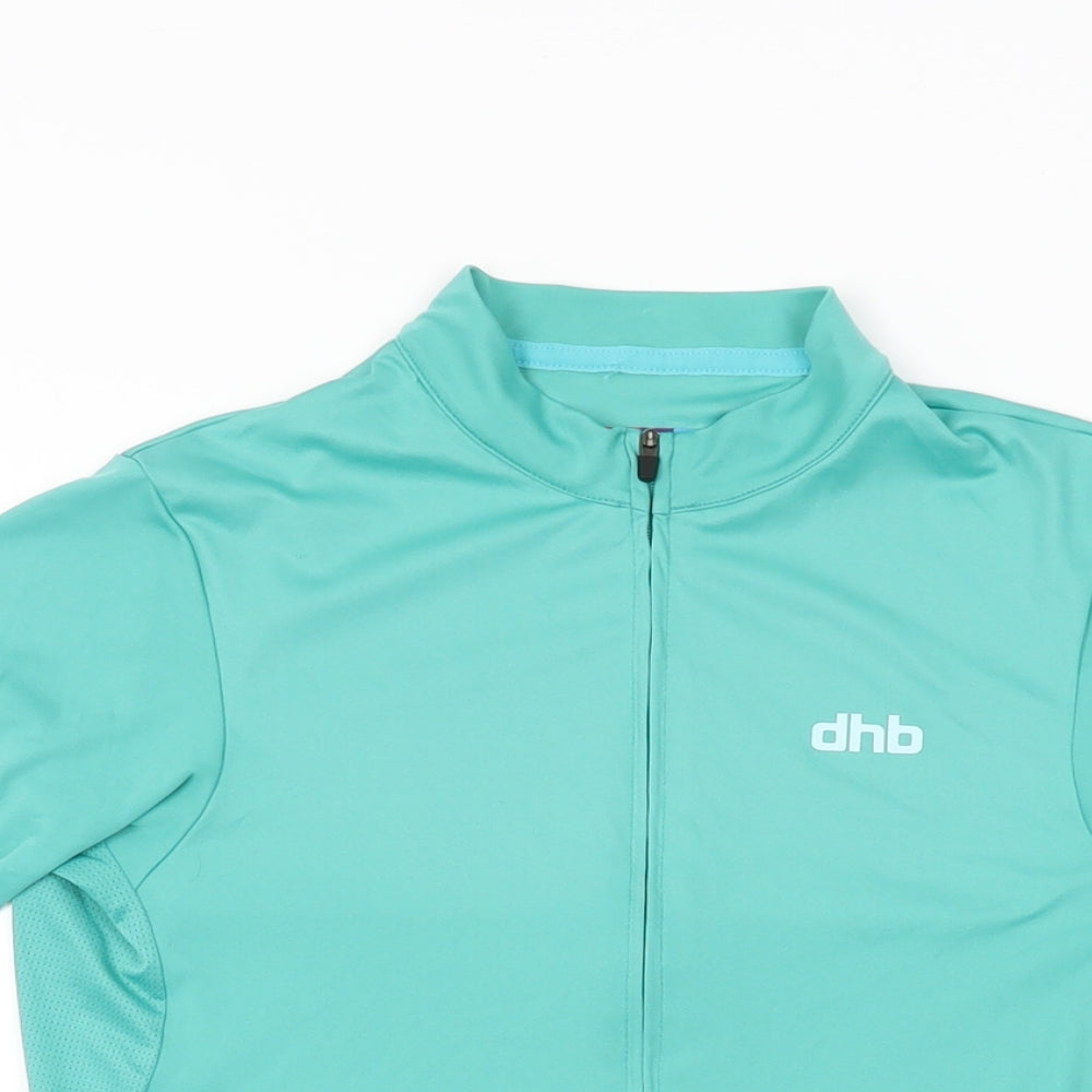 DHB Womens Green Polyester Basic T-Shirt Size 8 Round Neck Zip