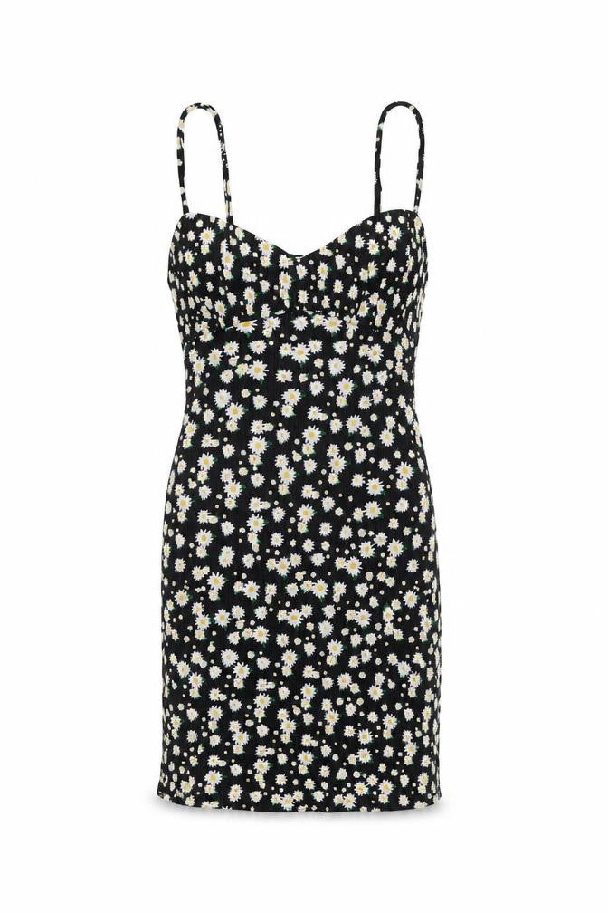 Bershka Womens Black Floral Viscose Mini Size M V-Neck Pullover