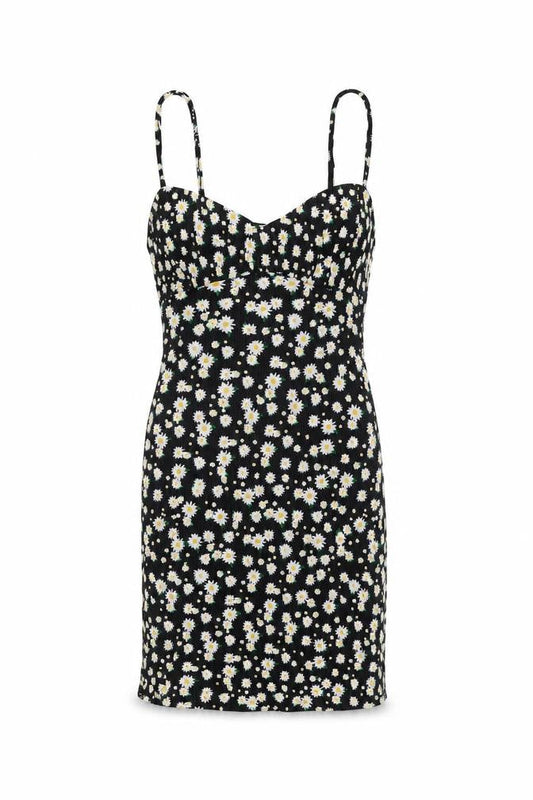 Bershka Womens Black Floral Viscose Mini Size M V-Neck Pullover