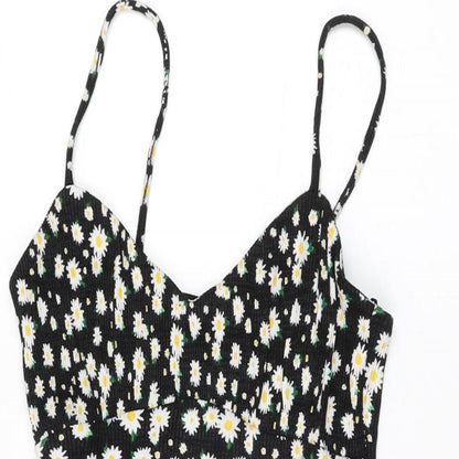Bershka Womens Black Floral Viscose Mini Size M V-Neck Pullover