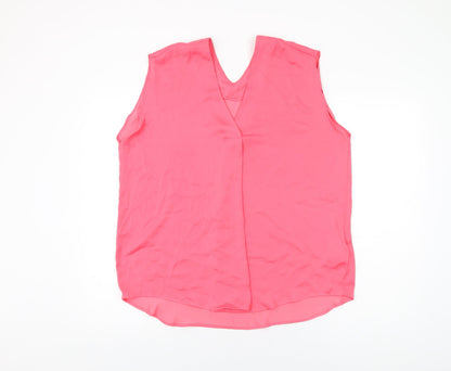 Marks & Spencer Womens Pink Polyester Basic Blouse Size 16 V-Neck