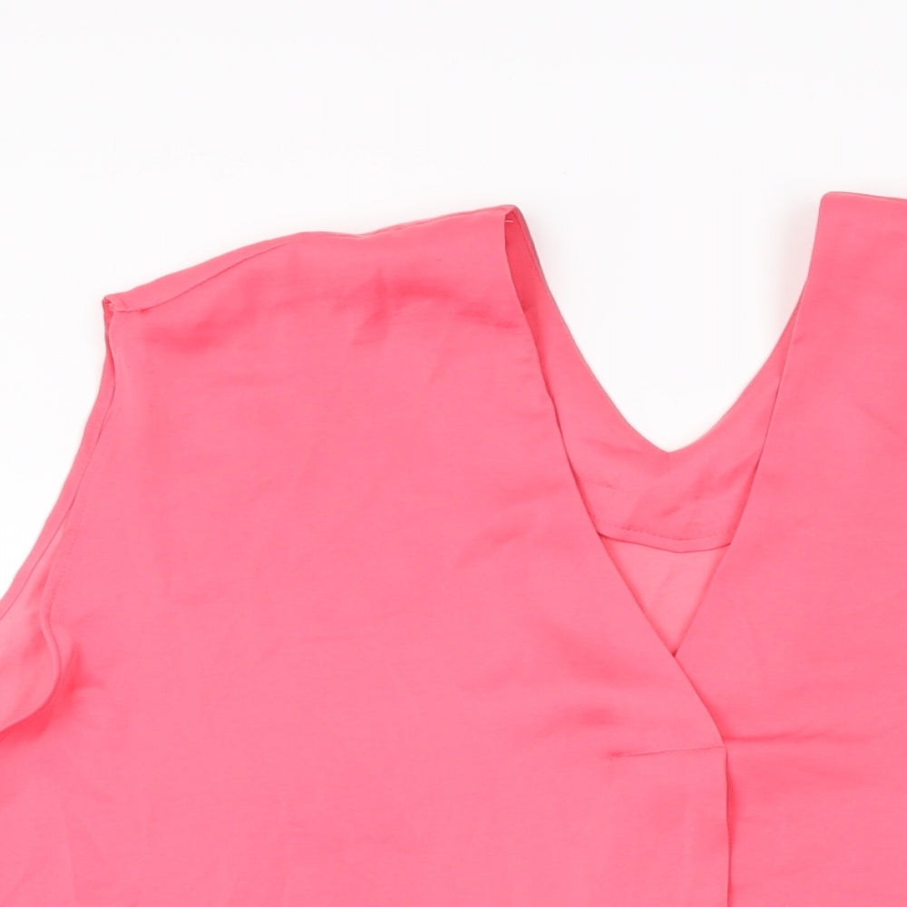Marks and Spencer Womens Pink Polyester Basic Blouse Size 16 V-Neck