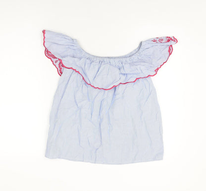 Back view of Red Herring women’s blue striped cotton basic t-shirt, size UK 8, off the shoulder
