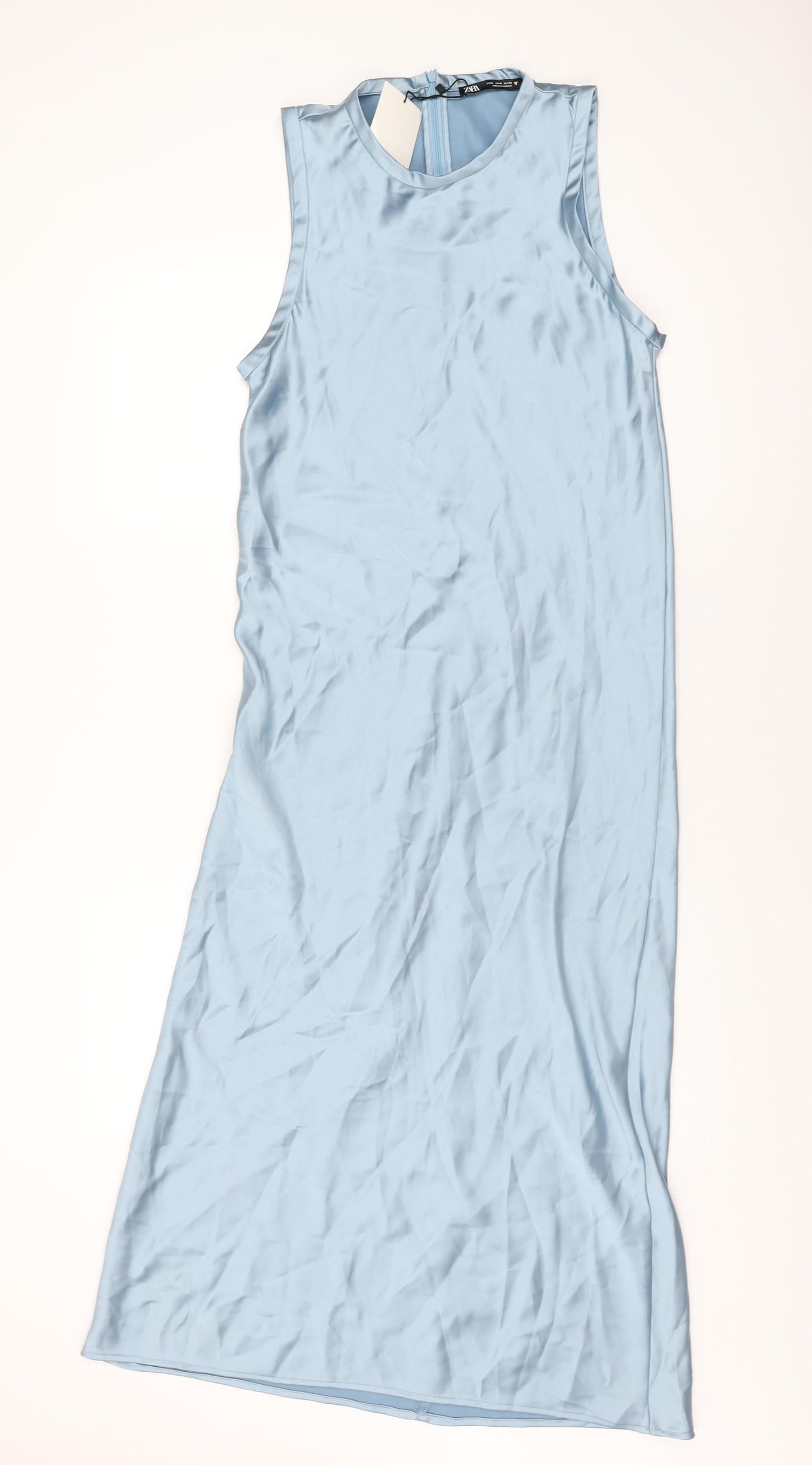 Zara Womens Blue Polyester Maxi Size M Round Neck Zip