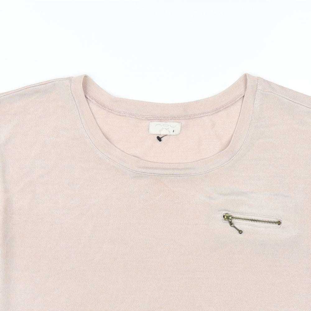 New Look Womens Pink Polyester Basic T-Shirt Size 10 Round Neck