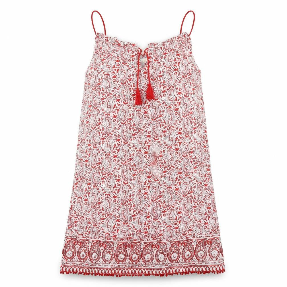 Honest Womens Red Paisley Cotton A-Line Size S Scoop Neck Pullover