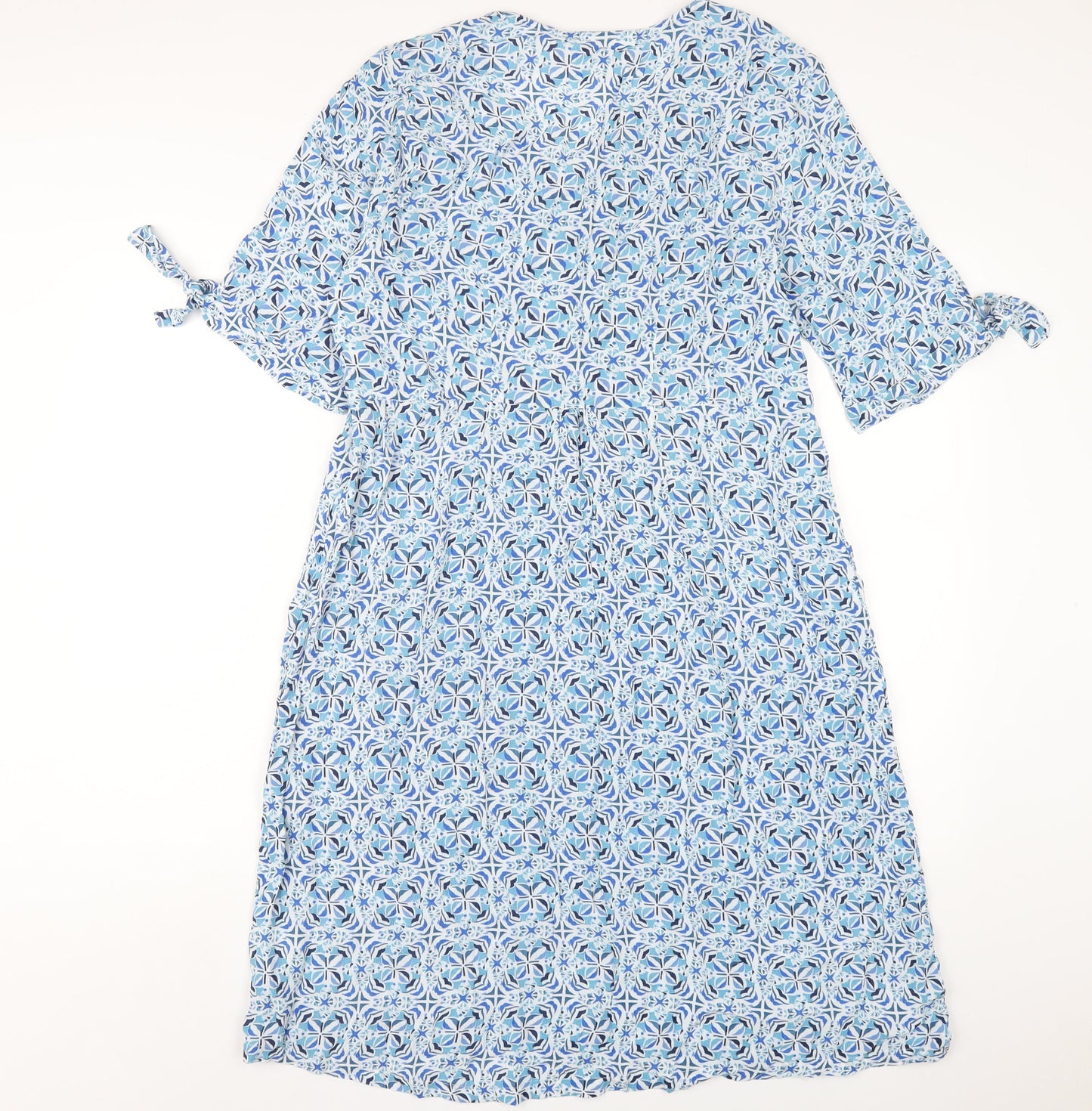 Adini Womens Blue Geometric Viscose A-Line Size L Round Neck Zip