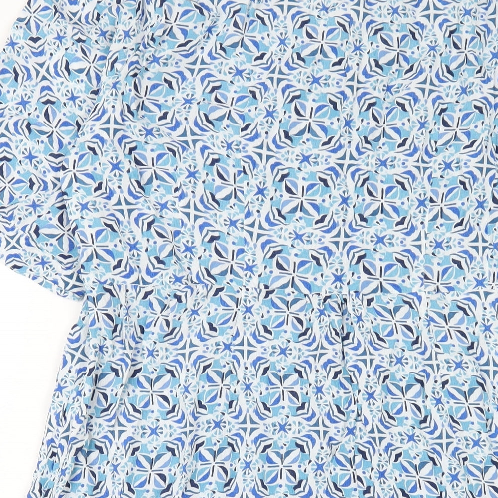 Adini Womens Blue Geometric Viscose A-Line Size L Round Neck Zip