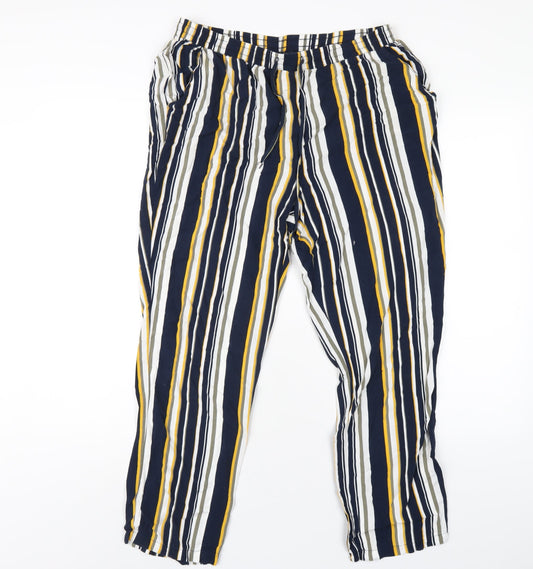 Damart Womens Multicoloured Striped Viscose Trousers Size 16 L26 in Regular Drawstring