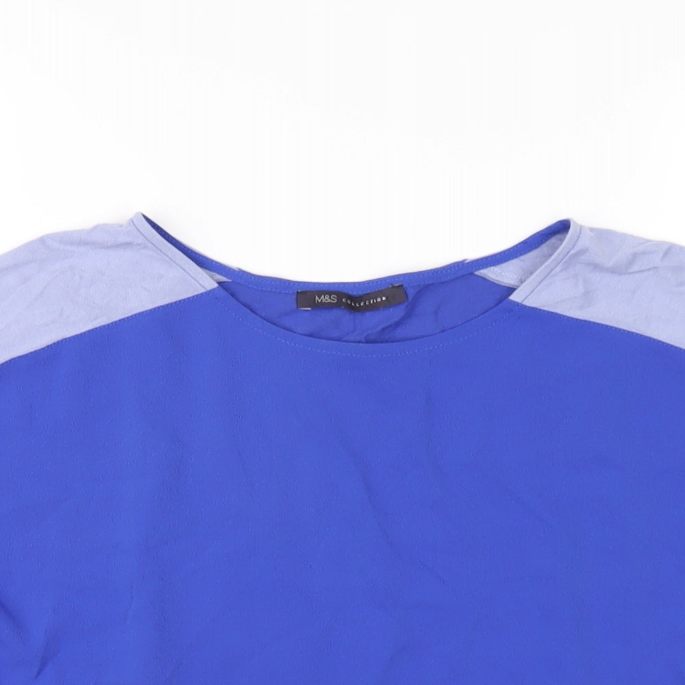 Marks and Spencer Womens Blue Polyester Basic T-Shirt Size 10 Round Neck