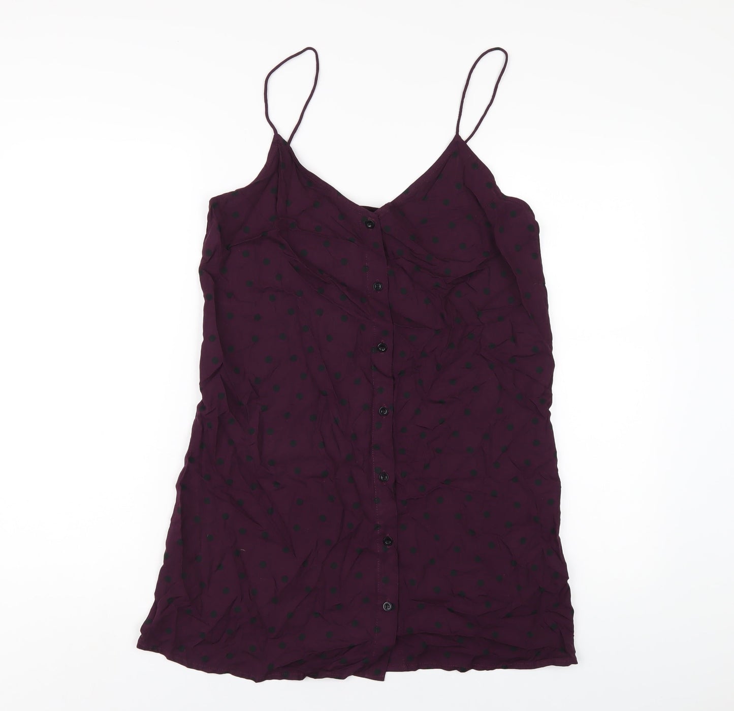 Motel Womens Purple Polka Dot Viscose Slip Dress Size S V-Neck Button
