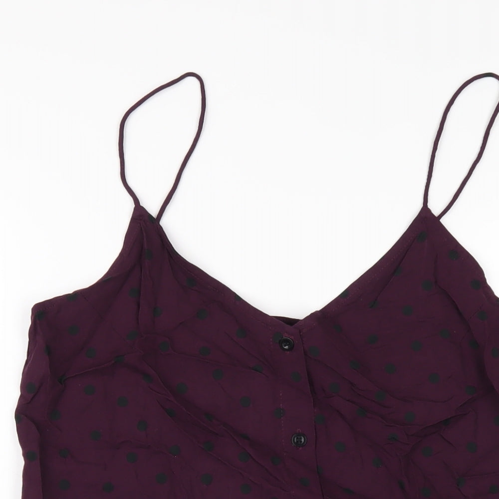 Motel Womens Purple Polka Dot Viscose Slip Dress Size S V-Neck Button