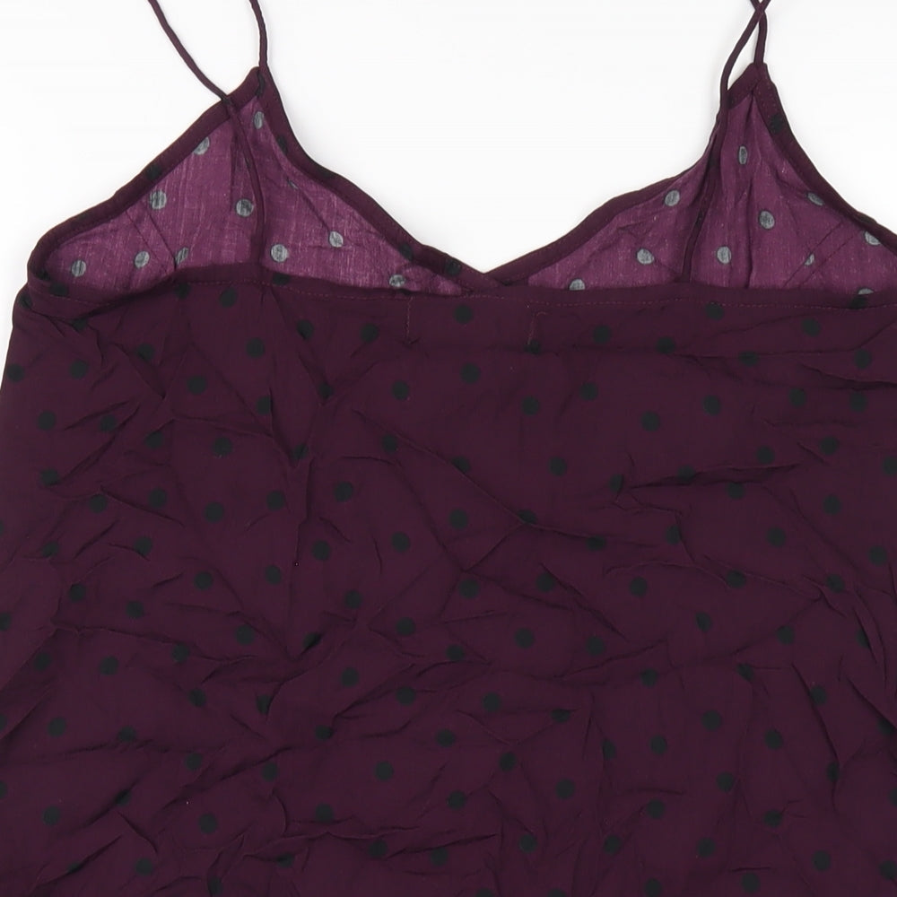 Motel Womens Purple Polka Dot Viscose Slip Dress Size S V-Neck Button