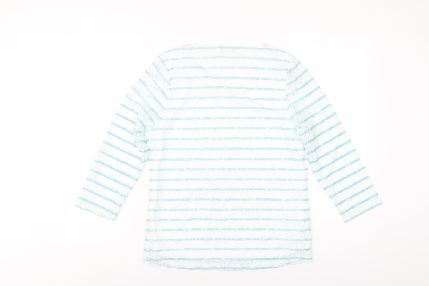 Annabelle Womens Blue Striped Polyester Basic T-Shirt Size S Round Neck