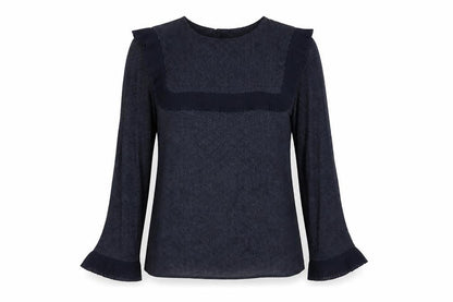 Warehouse Womens Blue Polka Dot Viscose Basic Blouse Size 10 Round Neck