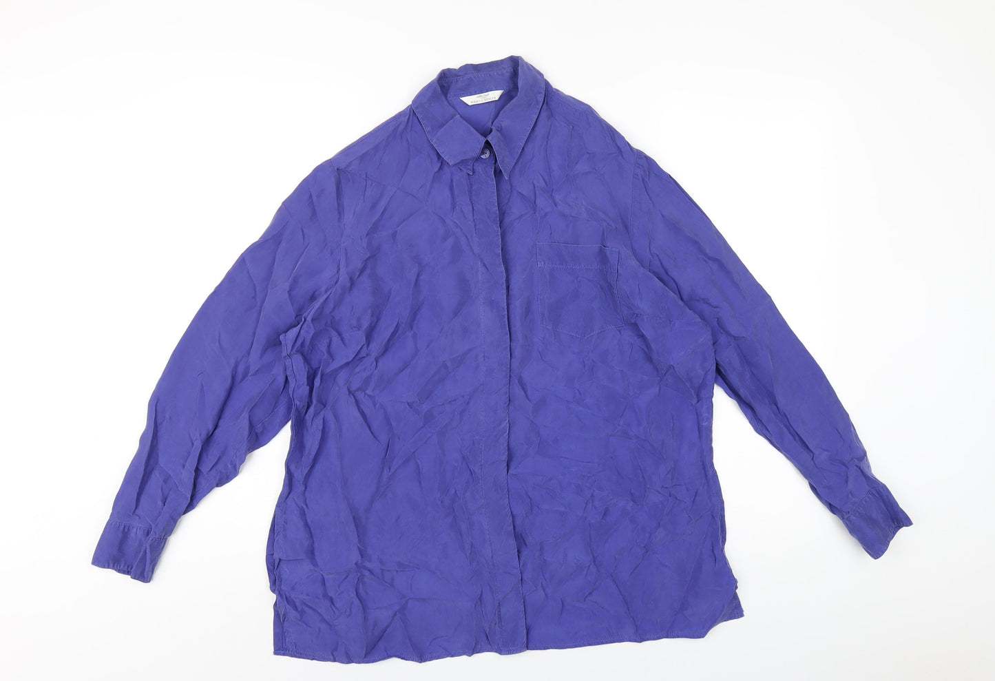 Marks and Spencer Womens Blue Cupro Basic Button-Up Size 16 Collared