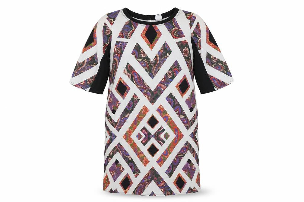 VERO MODA Womens Multicoloured Geometric Polyester T-Shirt Dress Size S Round Neck Pullover