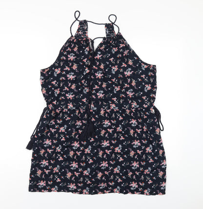 Next Womens Blue Floral Viscose A-Line Size 12 Round Neck Pullover