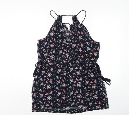 Next Womens Blue Floral Viscose A-Line Size 12 Round Neck Pullover