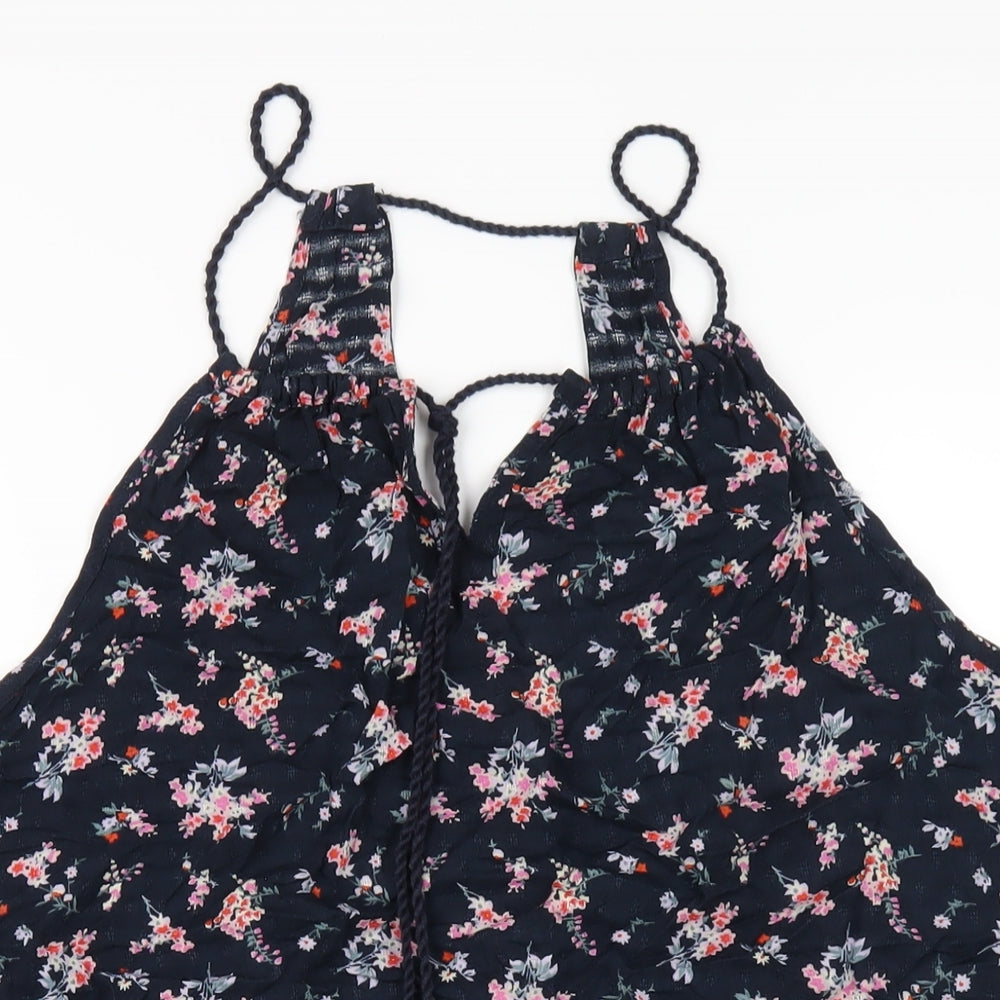NEXT Womens Blue Floral Viscose A-Line Size 12 Round Neck Pullover