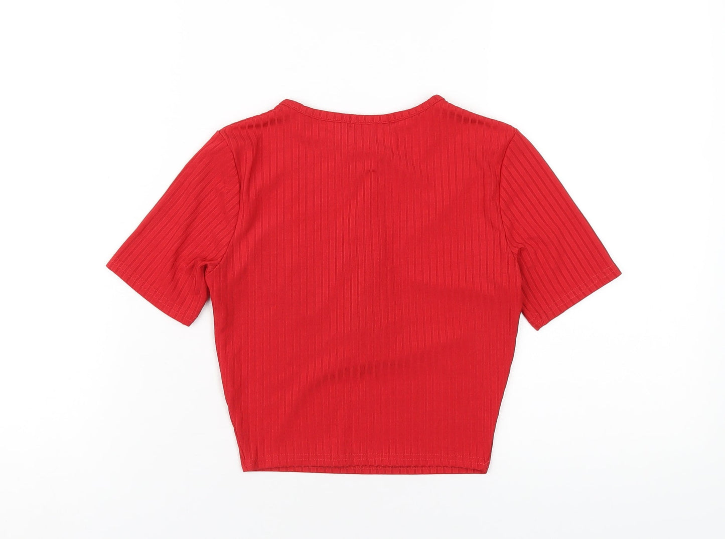 PRETTYLITTLETHING Womens Red Polyester Cropped T-Shirt Size 8 Scoop Neck