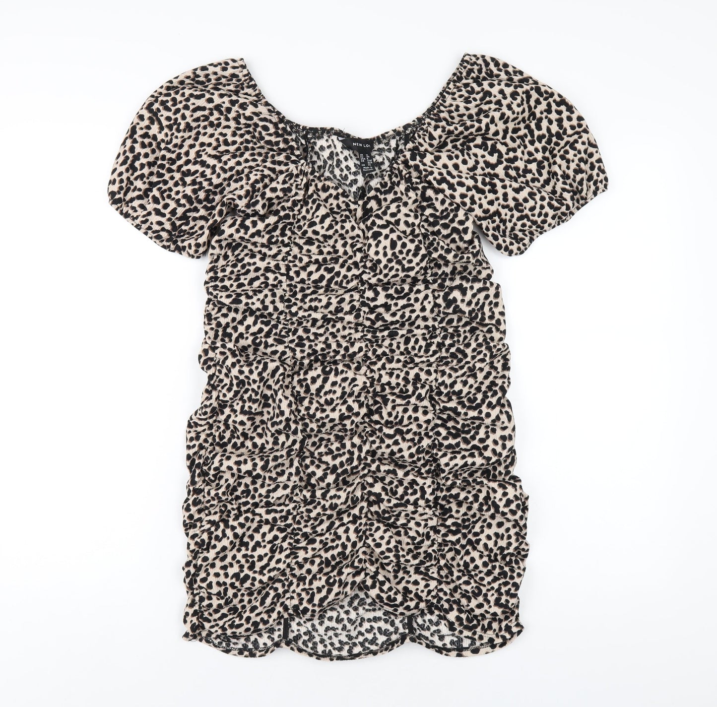 New Look Womens Beige Geometric Polyester Bodycon Size 12 V-Neck Pullover