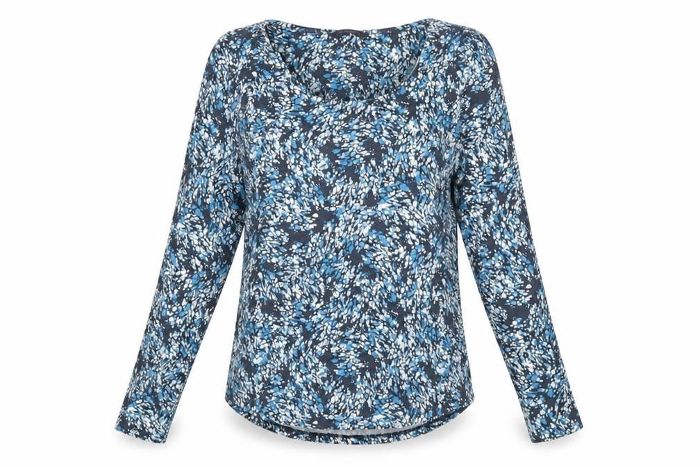Marks & Spencer Womens Blue Geometric Acrylic Basic T-Shirt Size 12 Scoop Neck