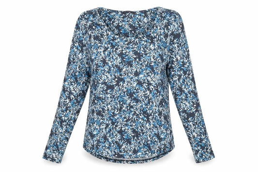Marks and Spencer Womens Blue Geometric Acrylic Basic T-Shirt Size 12 Scoop Neck