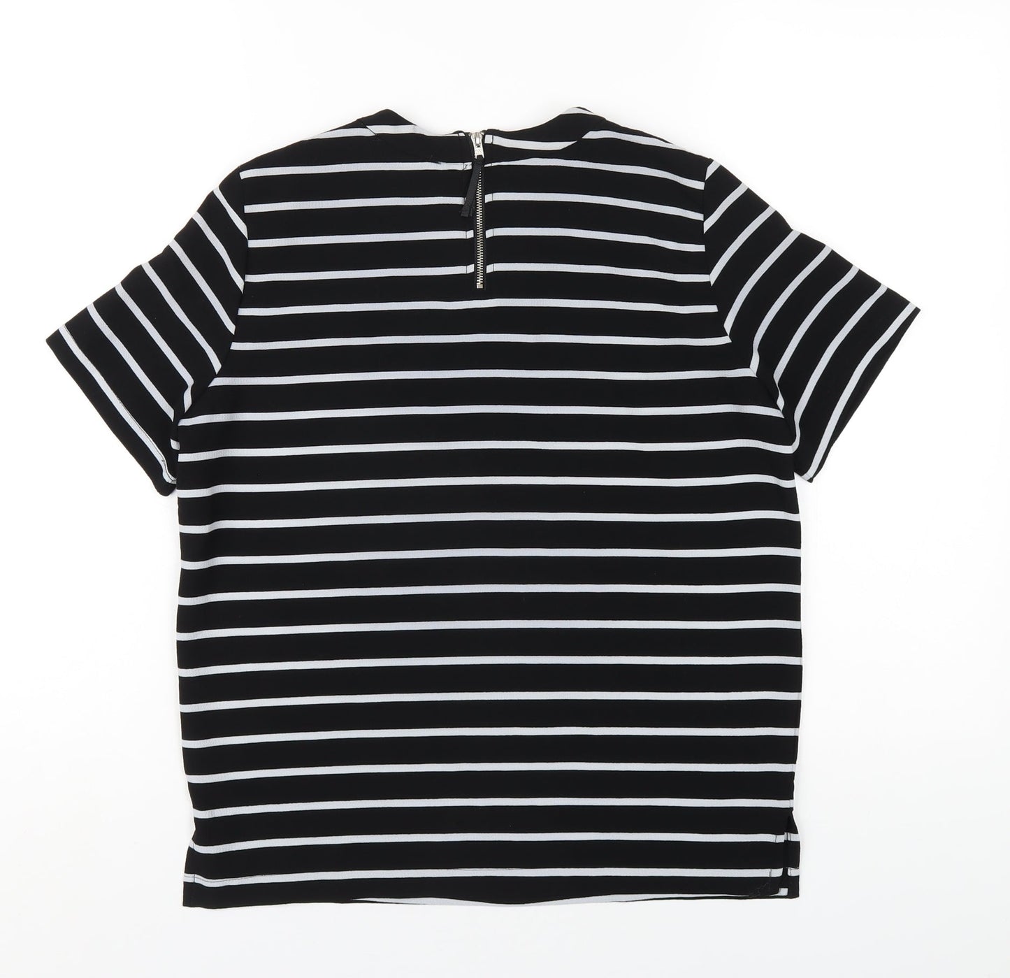 Mango Womens Black Striped Polyester Basic T-Shirt Size S Round Neck