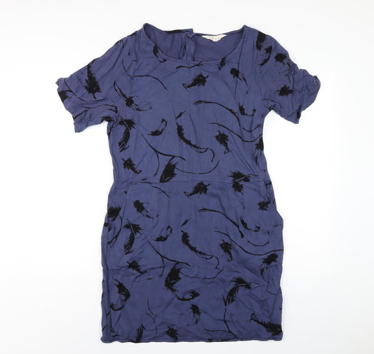 Nine Womens Blue Geometric Viscose A-Line Size 12 Round Neck Zip