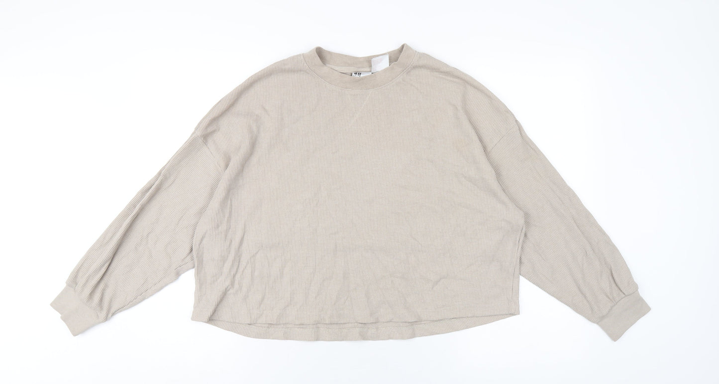 H&M Womens Beige Polyester Cropped T-Shirt Size M Crew Neck