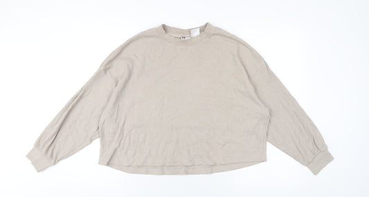 H&M Womens Beige Polyester Cropped T-Shirt Size M Crew Neck