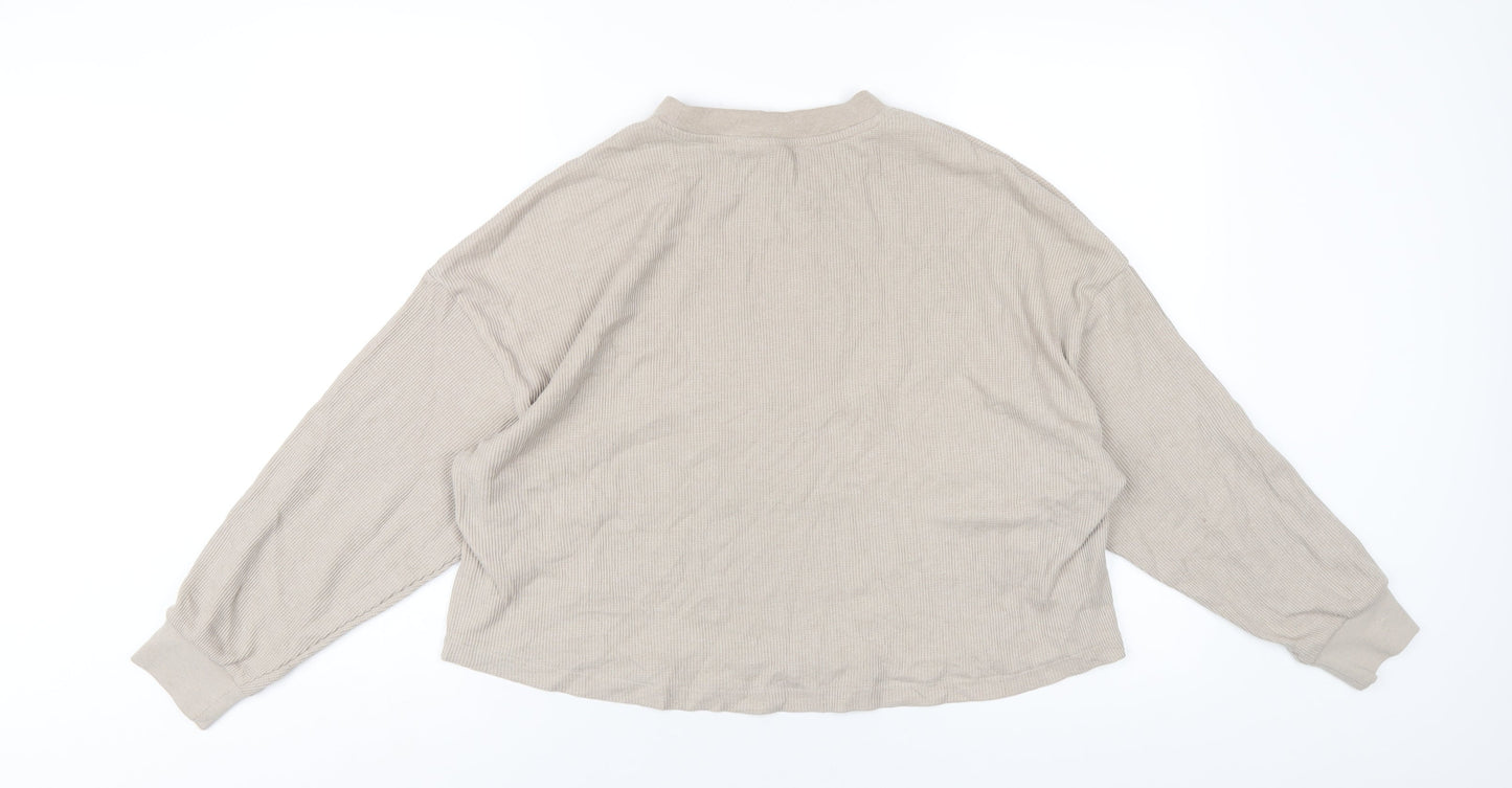 H&M Womens Beige Polyester Cropped T-Shirt Size M Crew Neck