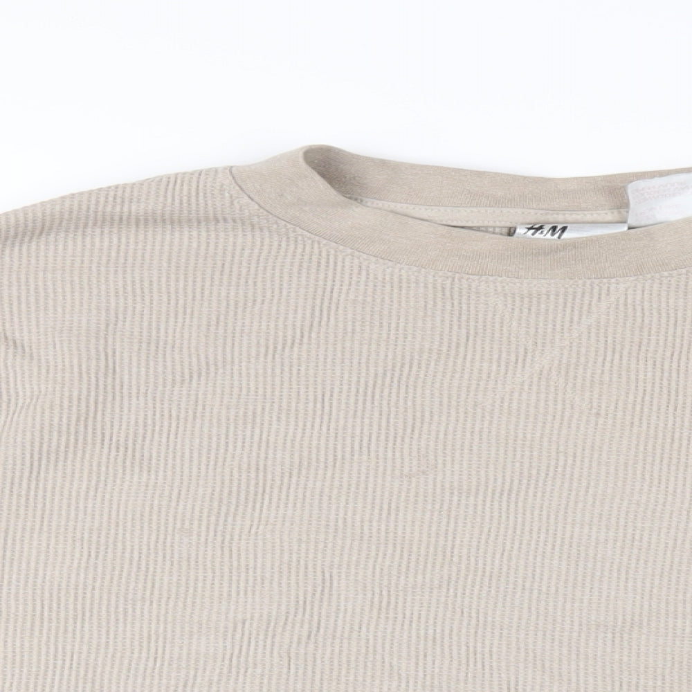 H&M Womens Beige Polyester Cropped T-Shirt Size M Crew Neck