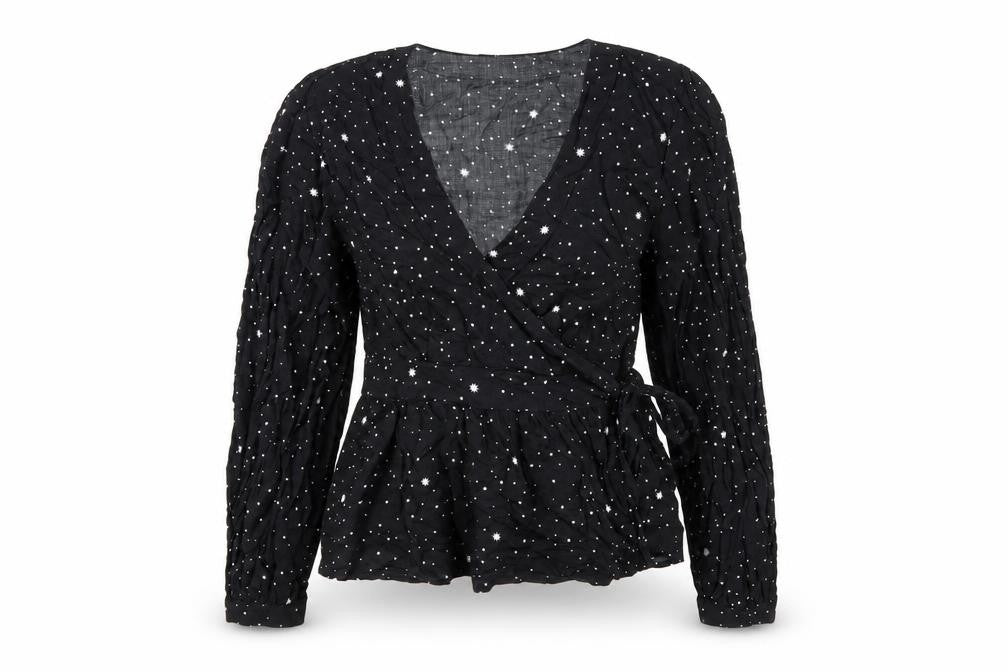 Gap Womens Black Geometric Viscose Wrap Blouse Size S V-Neck