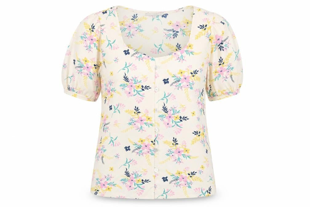 Pebble Bay Womens Ivory Floral Polyester Basic T-Shirt Size 10 Square Neck