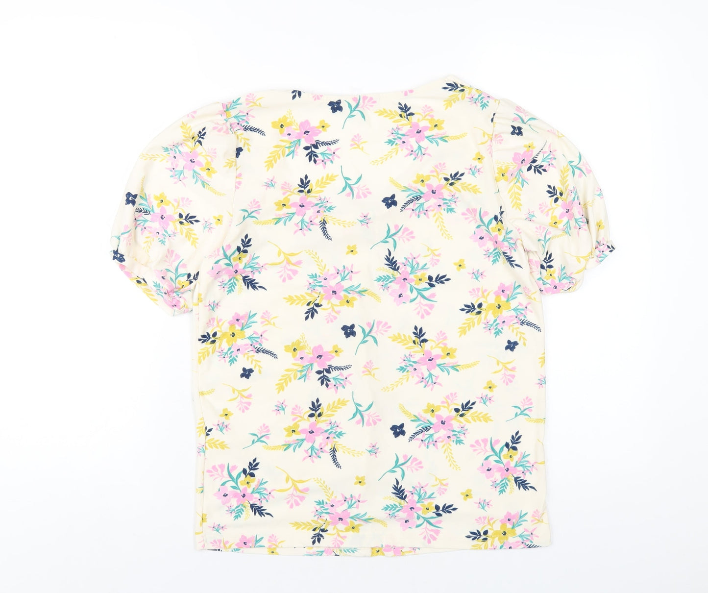 Pebble Bay Womens Ivory Floral Polyester Basic T-Shirt Size 10 Square Neck