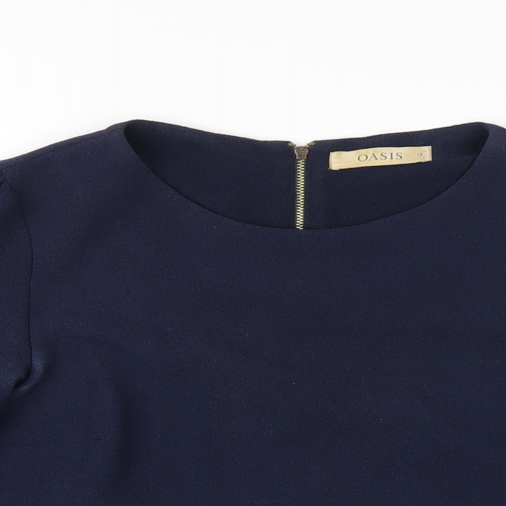 Oasis Womens Blue Polyester Basic T-Shirt Size 10 Round Neck