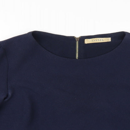 Oasis Womens Blue Polyester Basic T-Shirt Size 10 Round Neck