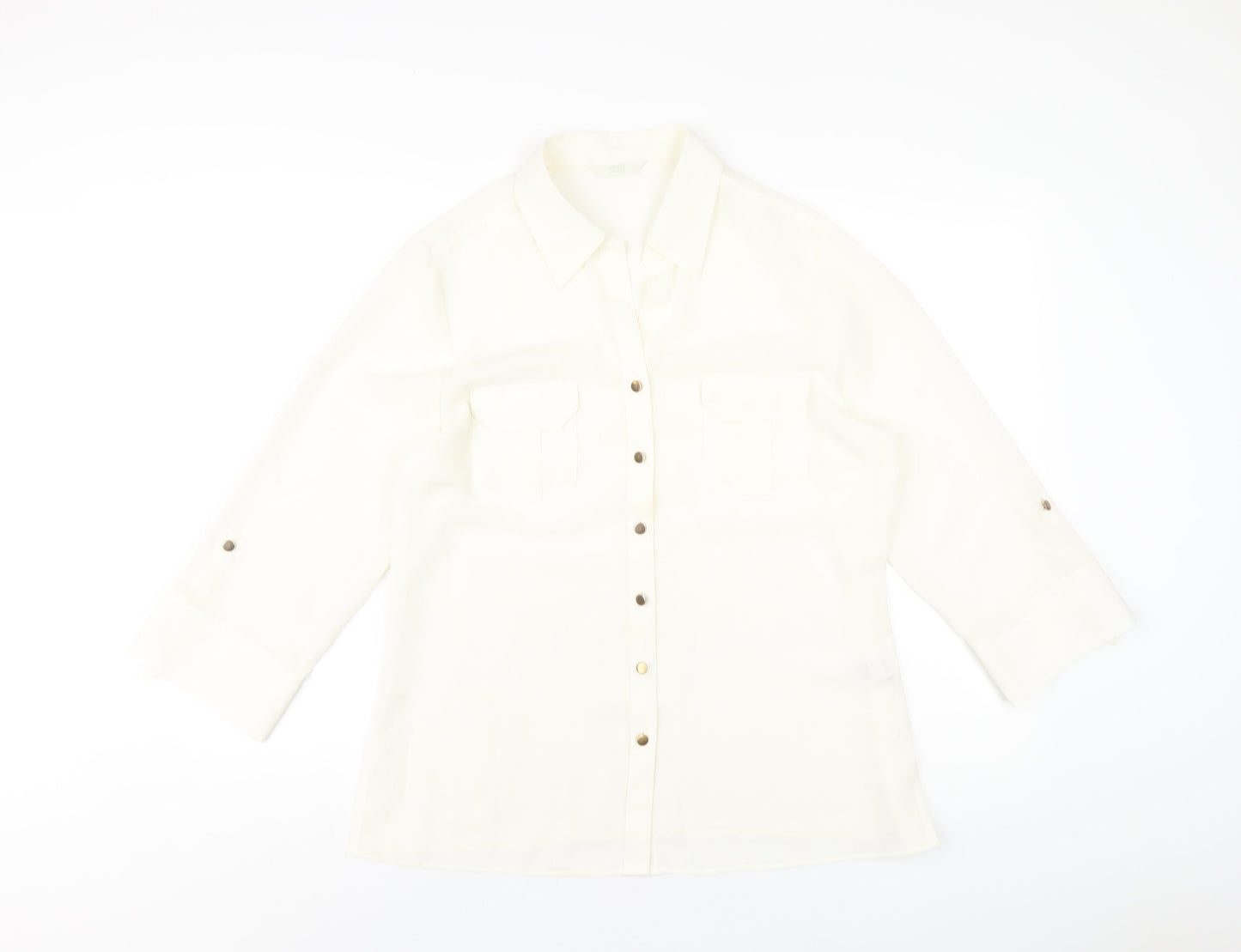 Marks and Spencer Womens Ivory Polyester Basic Button-Up Size 16 Collared