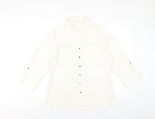 Marks and Spencer Womens Ivory Polyester Basic Button-Up Size 16 Collared