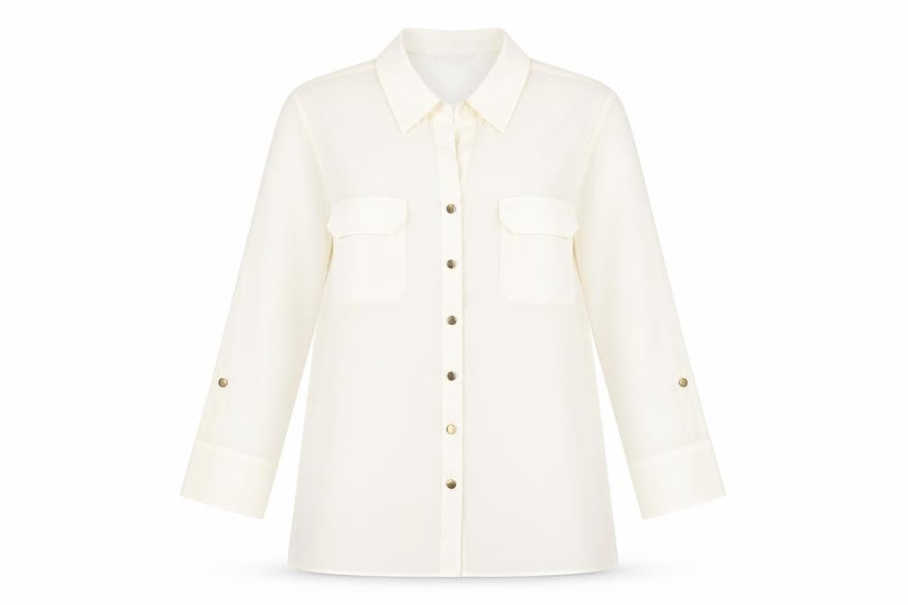 Marks & Spencer Womens Ivory Polyester Basic Button-Up Size 16 Collared