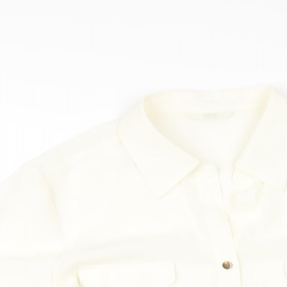 Marks and Spencer Womens Ivory Polyester Basic Button-Up Size 16 Collared