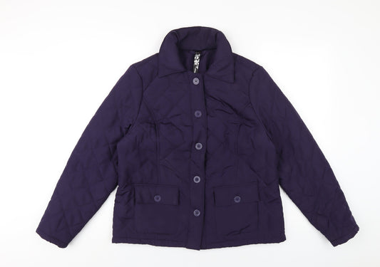 DASH Womens Purple Quilted Coat Size 12 Button